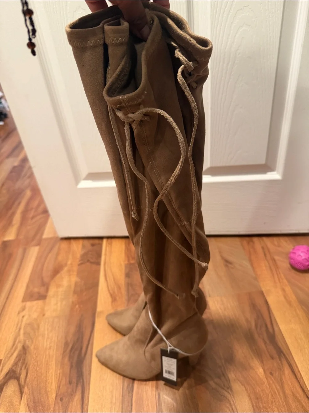French Connection Tall Pointed-Toe Over-the-Knee Boots in Tan Suede